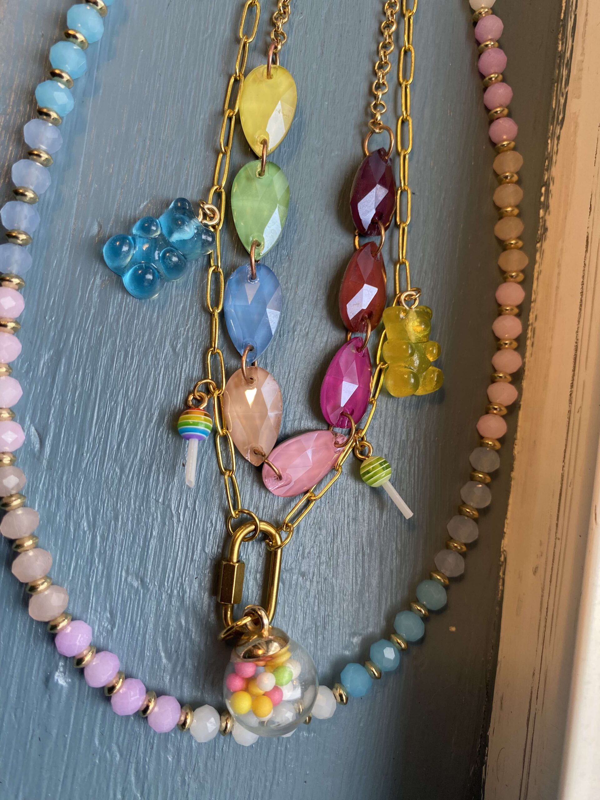 MountainBelleDesigns Handmade Gummy Bear Charm Necklace with Gold Accents - Image 2