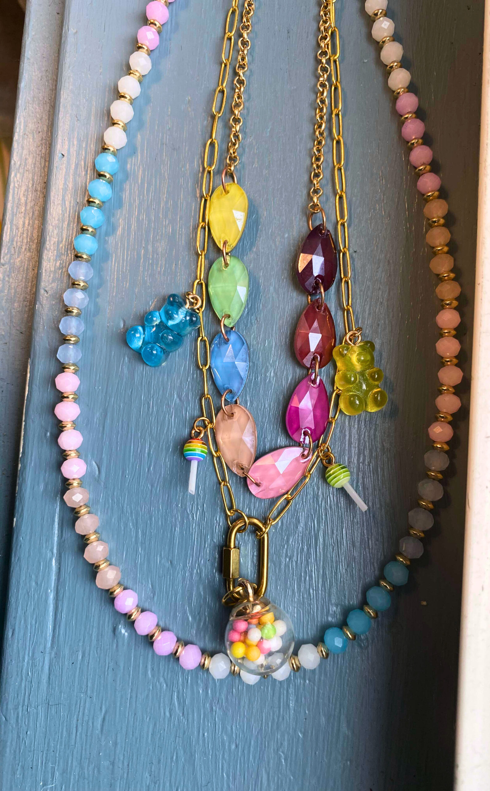 MountainBelleDesigns Handmade Gummy Bear Charm Necklace with Gold Accents - Image 4