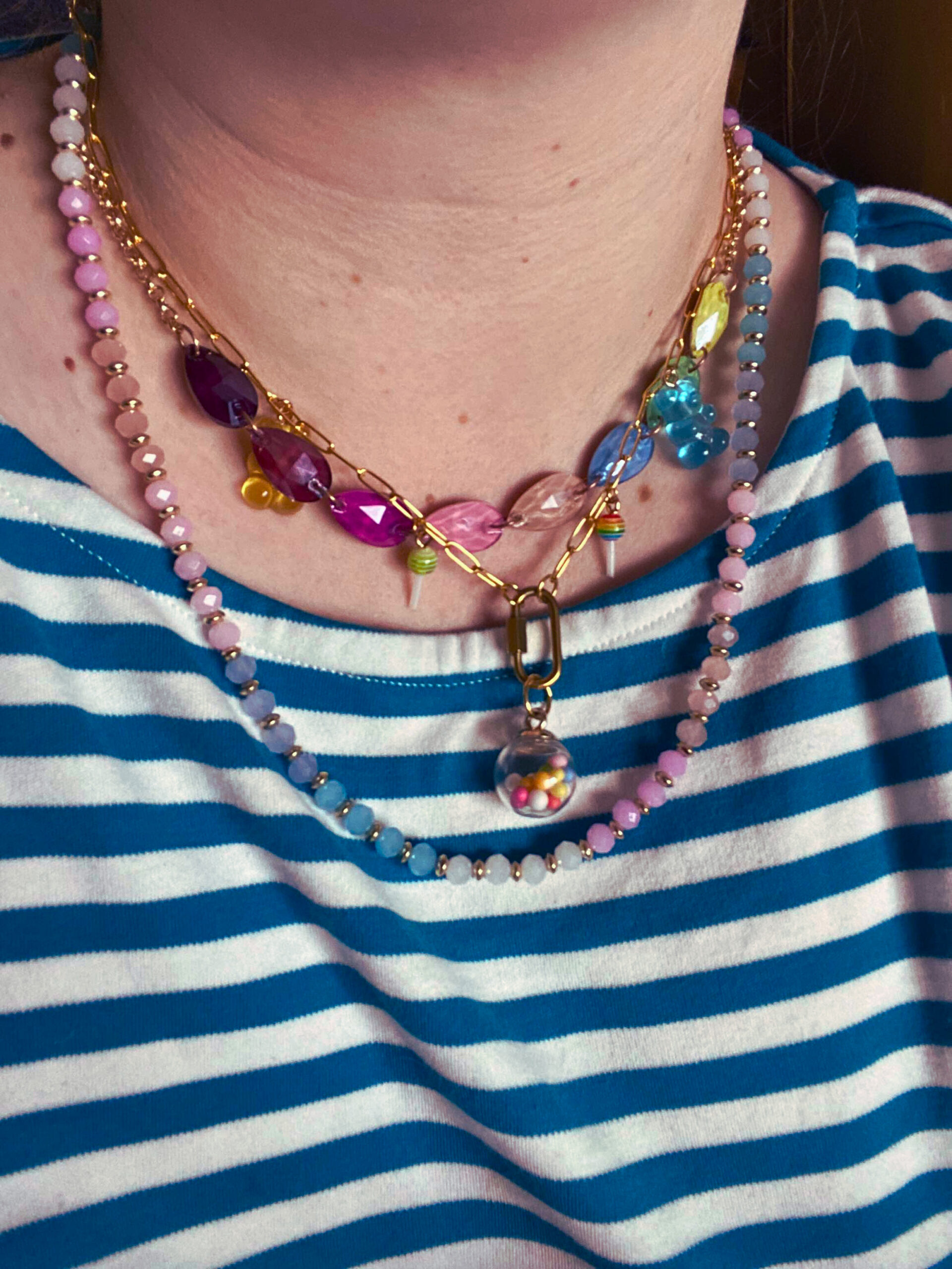 MountainBelleDesigns Handmade Gummy Bear Charm Necklace with Gold Accents