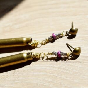 MountainBelleDesigns Bullet Casing Earrings Handmade in Montana Purple and Brass Earrings